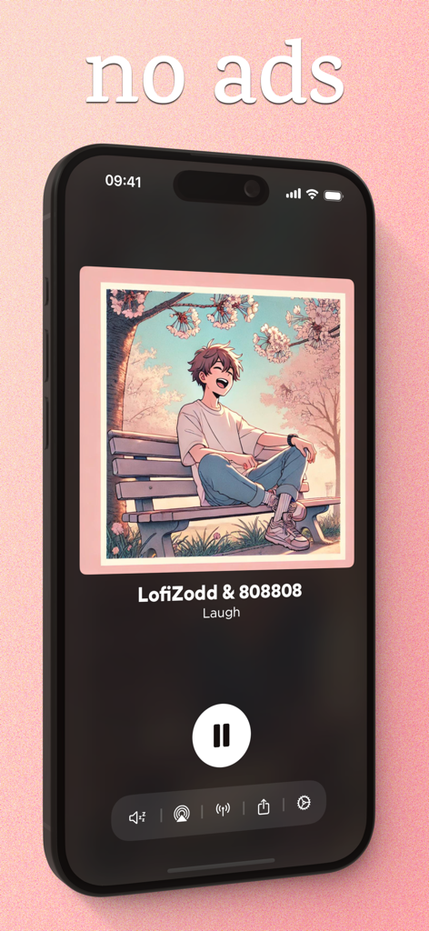 streammm: Radio, Lofi & Jazz - Ad-free music player interface of streammm app showing a lofi radio station with anime art