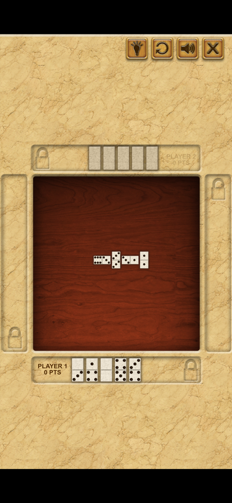 Classic domino game board with tiles and player hand