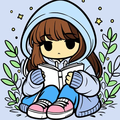 girl in oversized hoodie reading a book