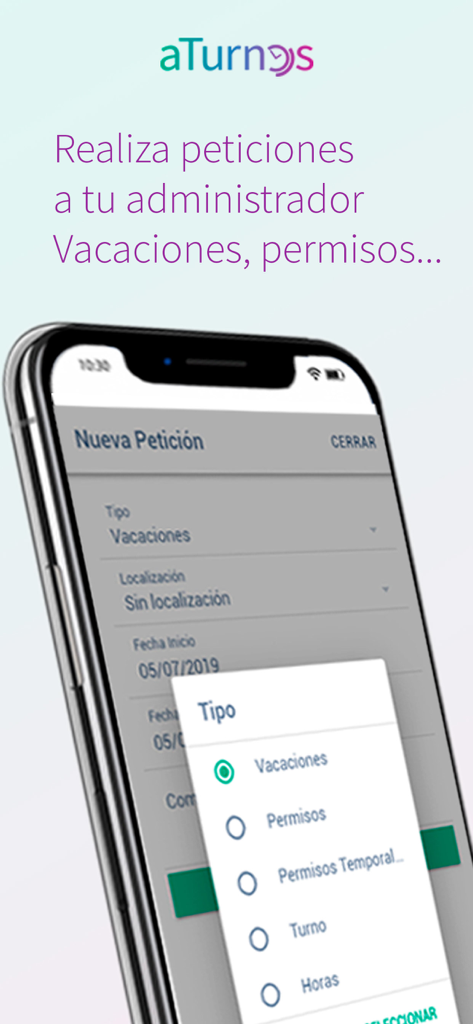 aTurnos - aTurnos app interface for submitting vacation and leave requests