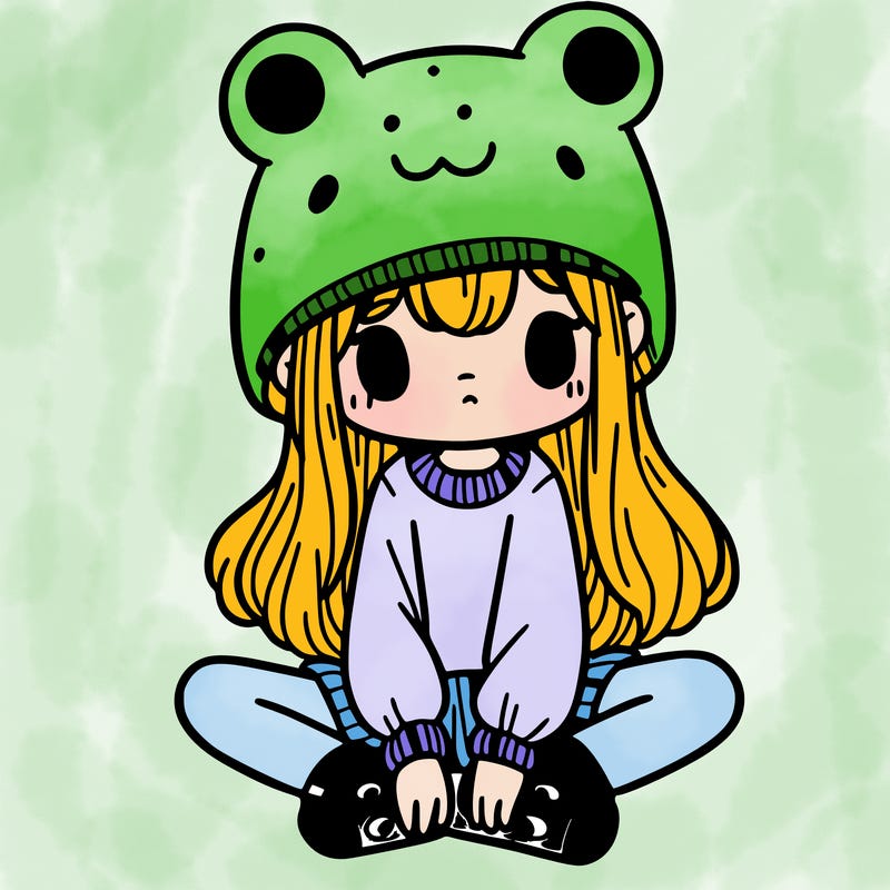 a girl wearing a frog hat and some frog socks