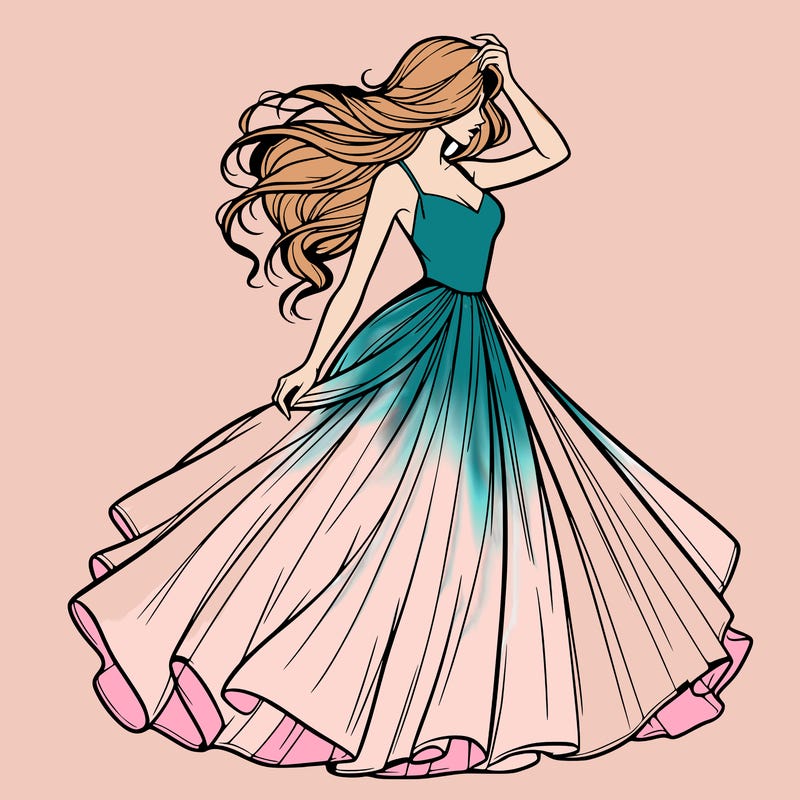 realistic woman with dress flowing in the wind