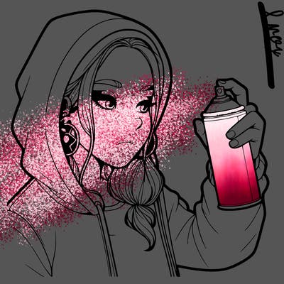 a realistic girl, spray painting