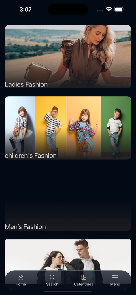 Mecca Mall - Mecca Mall app interface showing shopping categories for ladies and children
