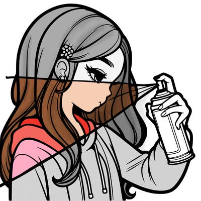 a realistic girl spray painting