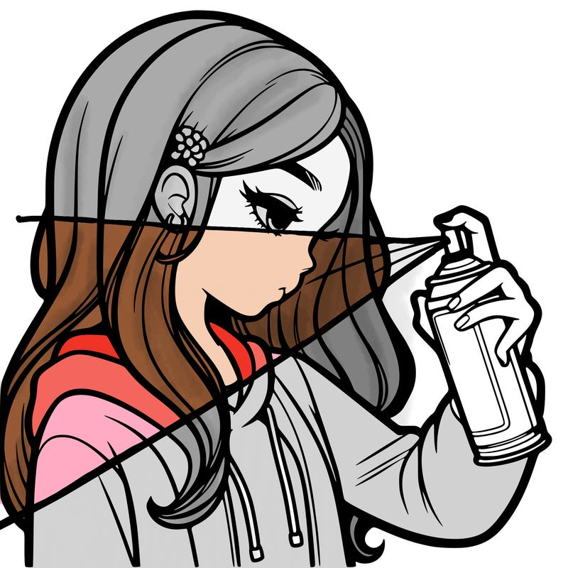 a realistic girl spray painting