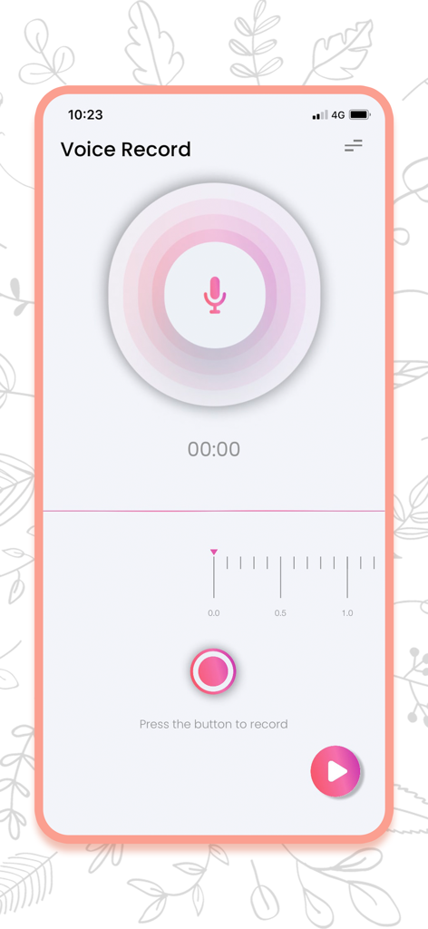 マイクアイコンと開始ボタンが表示されたVoice Recorderアプリのメイン録音画面