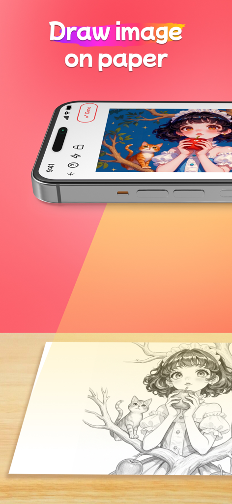 Sketch Trace Draw, AR App - 스마트폰이 AR 앱을 사용하여 종이에 애니메이션 일러스트레이션을 투사하여 쉽게 트레이싱하고 스케치할 수 있습니다.