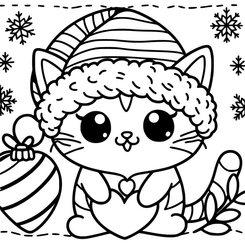 a cat with christmas hat and heart