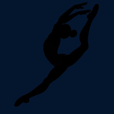gymnast doing a leap in a leotard with a bent back leg