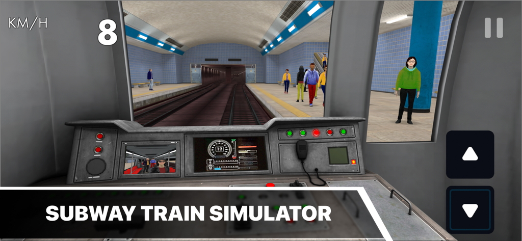 Vista en primera persona desde la cabina del conductor de un tren de metro en una estación