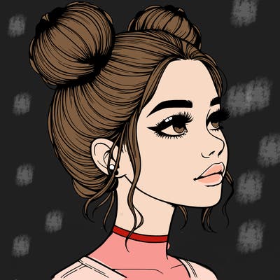 realistic girl with buns on the top of her head
