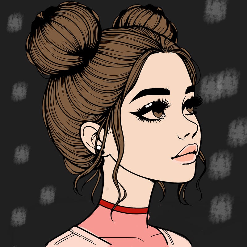 realistic girl with buns on the top of her head