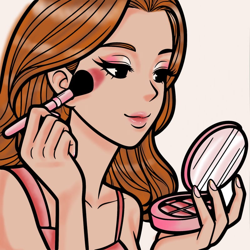 little girl putting on makeup