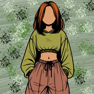 realistic girl faceless with baggy pants and a crop top