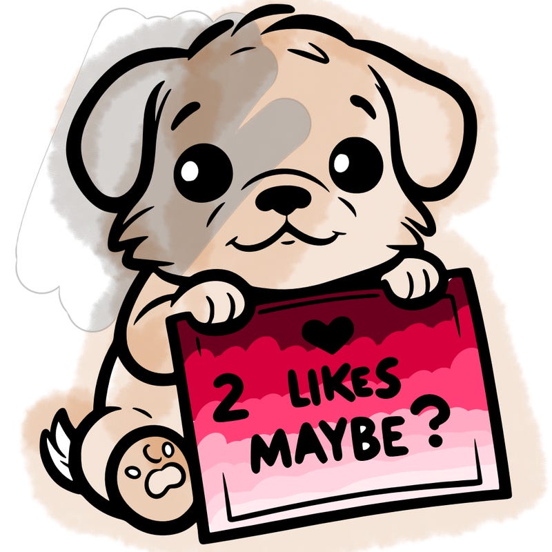 a puppy holding a sign that says 2 likes maybe?