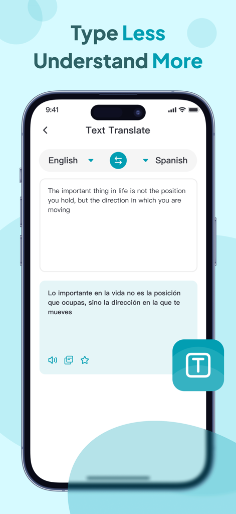 Owl Translator - Screenshot of Owl Translator app translating an English sentence into Spanish