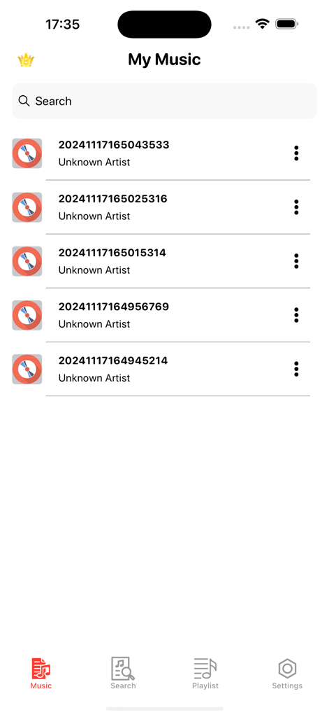 Music Lite - Music Player - Interfaz de la aplicación Music Lite que muestra una lista de canciones en la sección de la biblioteca Mi Música