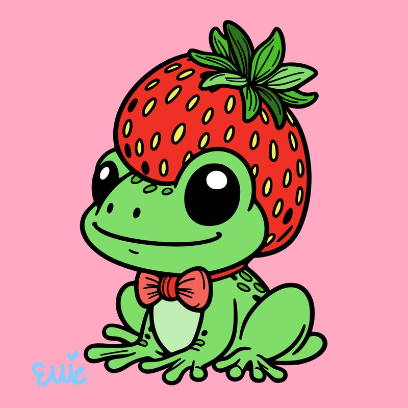 froggy with strawberry on his head
