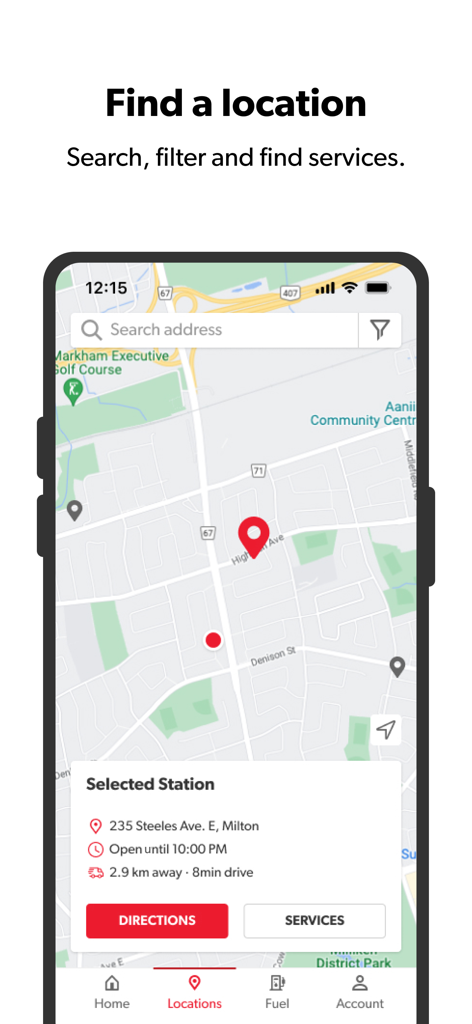 PETRO-PASS App-Oberfläche, die eine Karte zur Suche und Filterung von Tankstellen für Nutzfahrzeuge mit Stationsdetails und Wegbeschreibungen zeigt