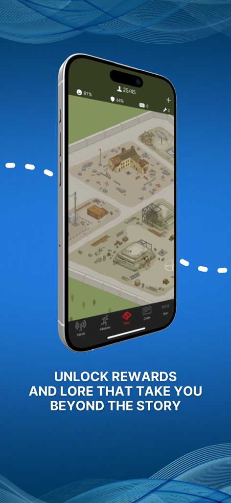 Display dello smartphone della funzione di costruzione della base e gestione dell'insediamento in ZRX Zombies Run