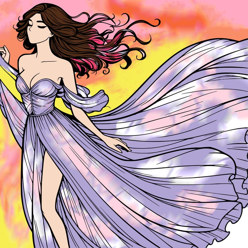 realistic woman in dress flowing the the wind