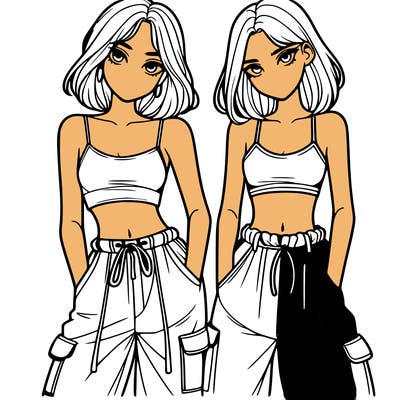 two girls with crop top with baggy pants