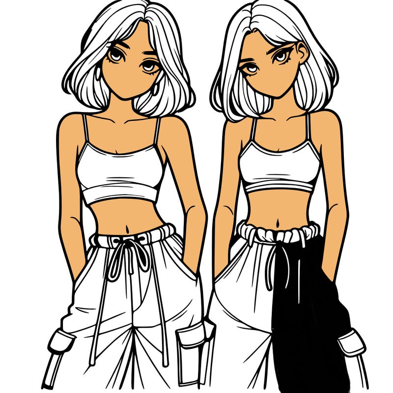 two girls with crop top with baggy pants