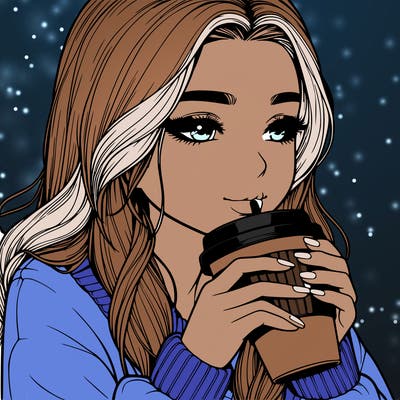 realistic girl drinking coffee