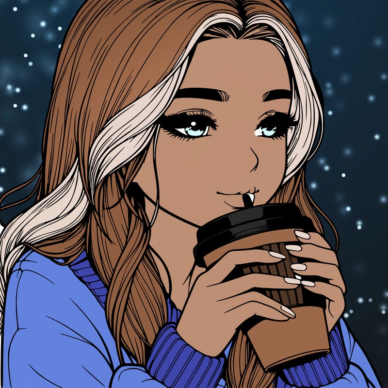 realistic girl drinking coffee