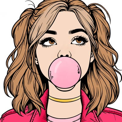 realististic girl blowing bubble -gum