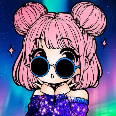 manga girl with hairbuns and sun shape sunglasses