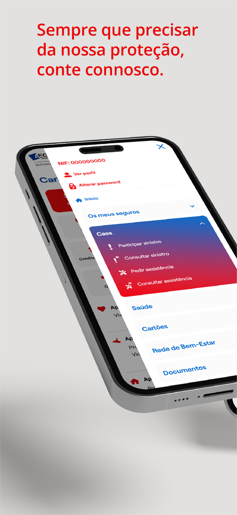 Smartphone displaying the MyAegonSantander app menu for home insurance claims and assistance.