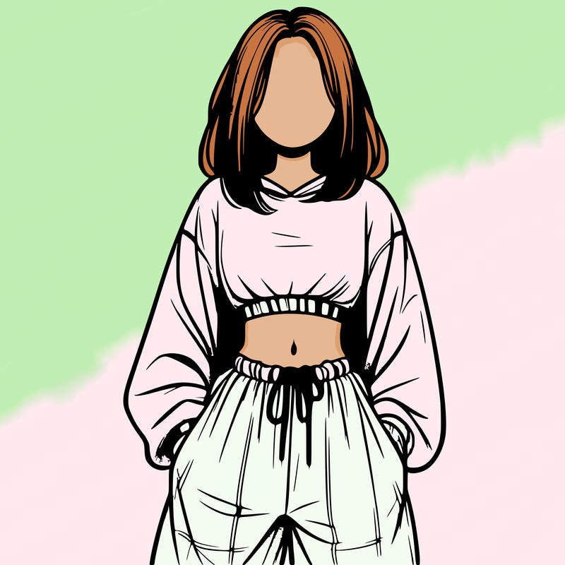 realistic girl faceless with baggy pants and a crop top