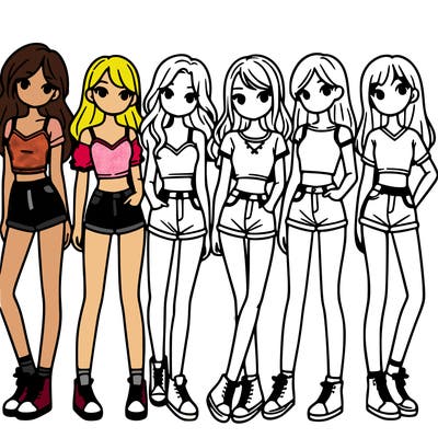 a group of girls wearing crop tops and shorts