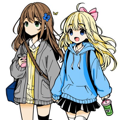 anime girl walking with friend