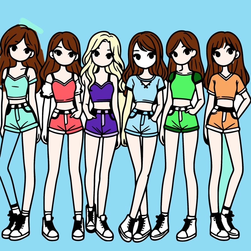 a group of girls wearing crop tops and shorts