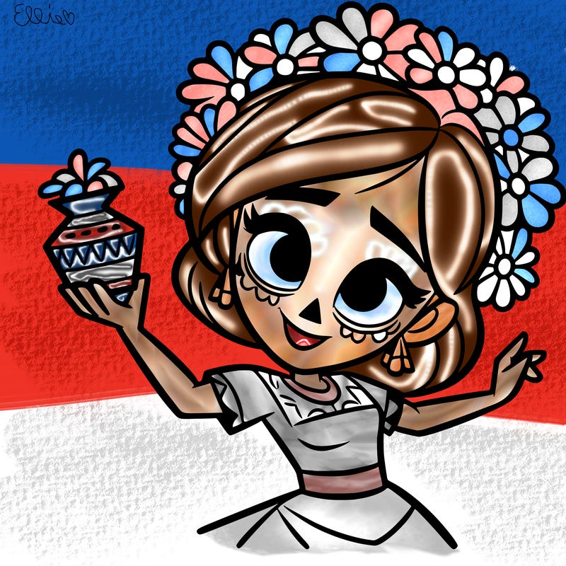 a disney style day of the dead woman.