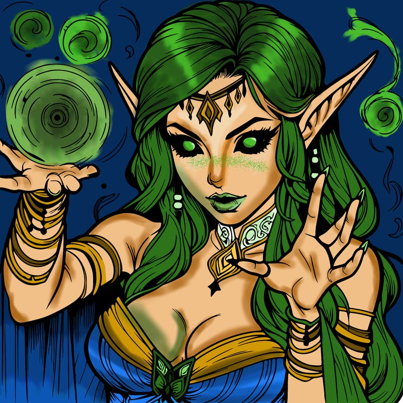 realistic scary beautiful elf sorceress casting spell