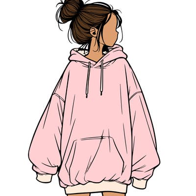 realistic girl with a oversized sweatshirt on and a bun
