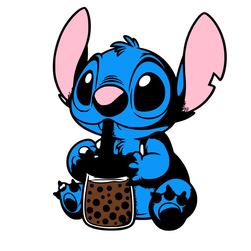 stitch drinking boba tea