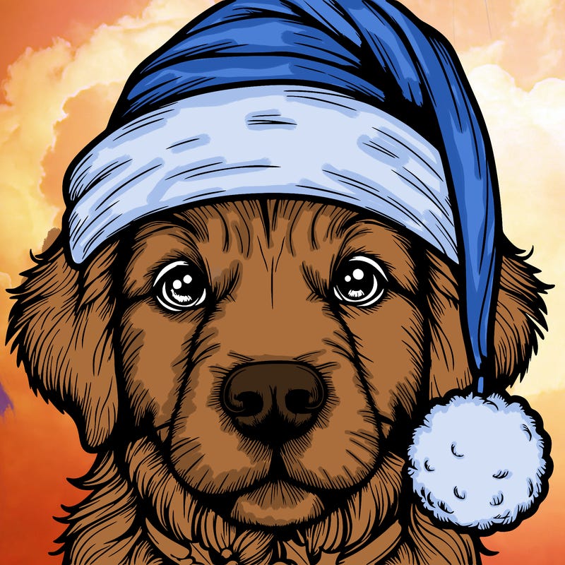 realistic dog with a christmas hat