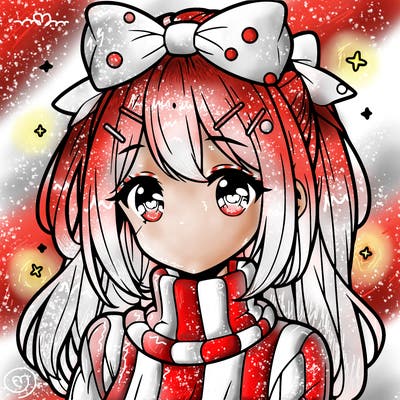 anime girl with hairbow wearing a turtleneck