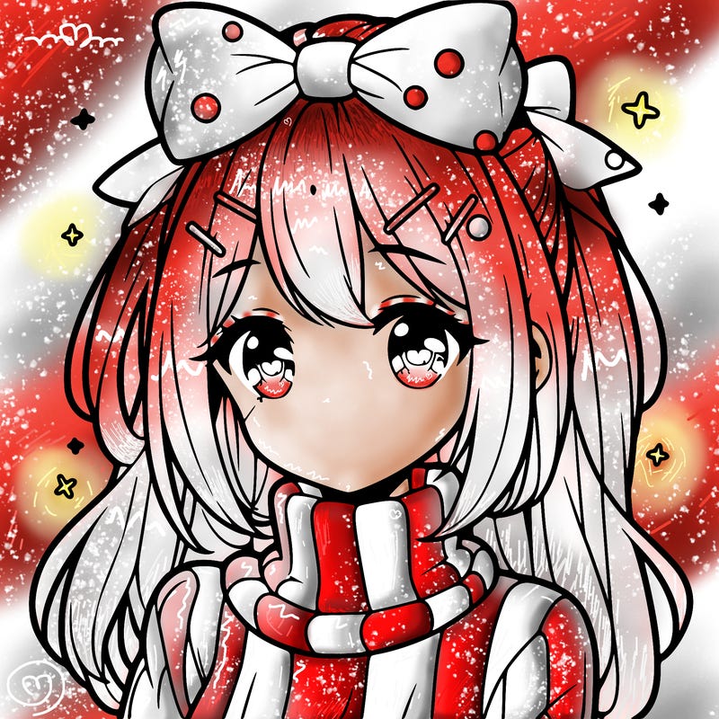 anime girl with hairbow wearing a turtleneck