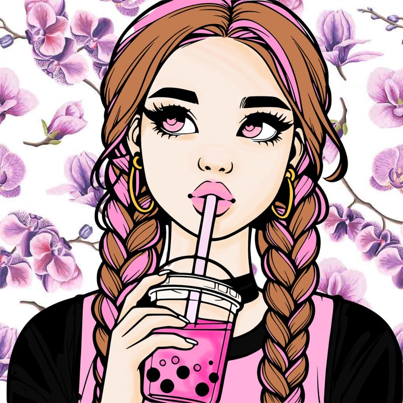 realistic girl with braided hair drinking boba