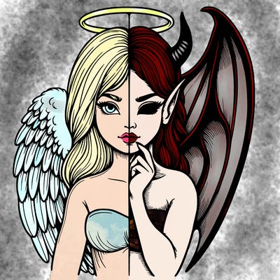 realistic angel half demon