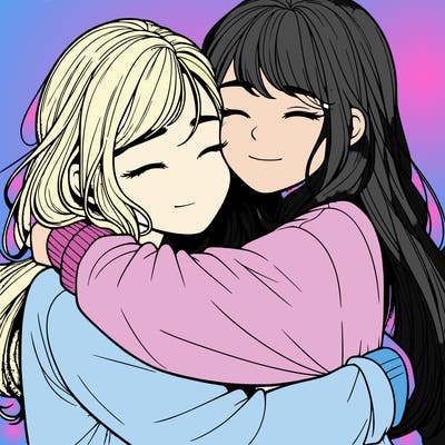 realistic two girls hugging
