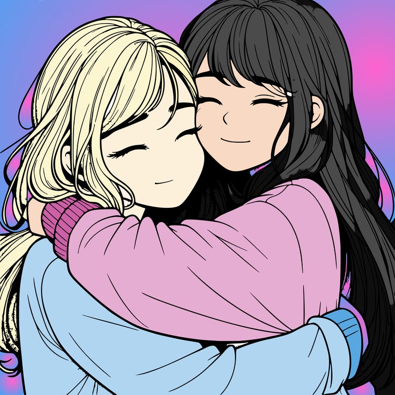 realistic two girls hugging
