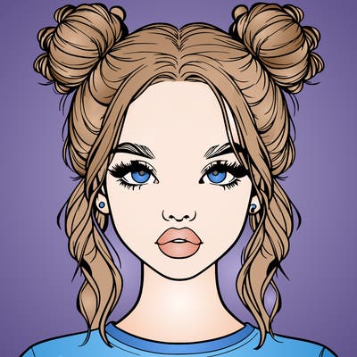 realistic girl with two buns in hair and lips