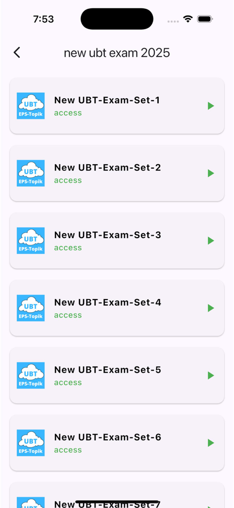 List of UBT exam practice sets for the EPS-TOPIK 2025 exam